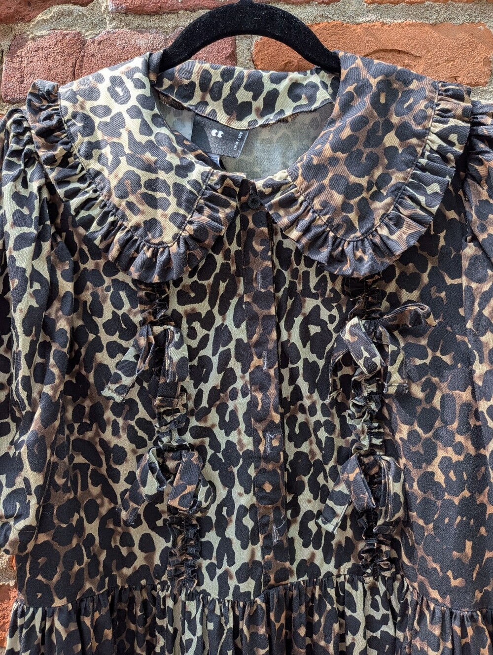 Lazy Oaf Leopard Print Puff Sleeve Midi Dress Size 10 US - Picture 5 of 5